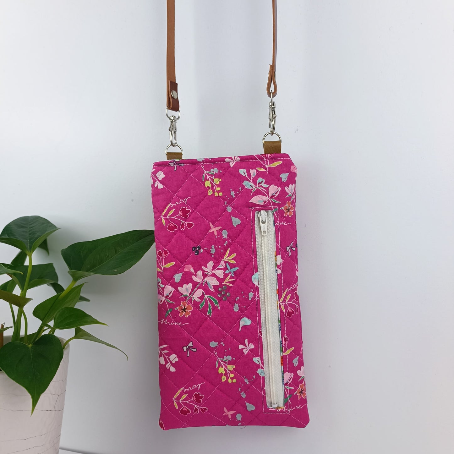 Quilted Phone Bag (Pink, Floral)