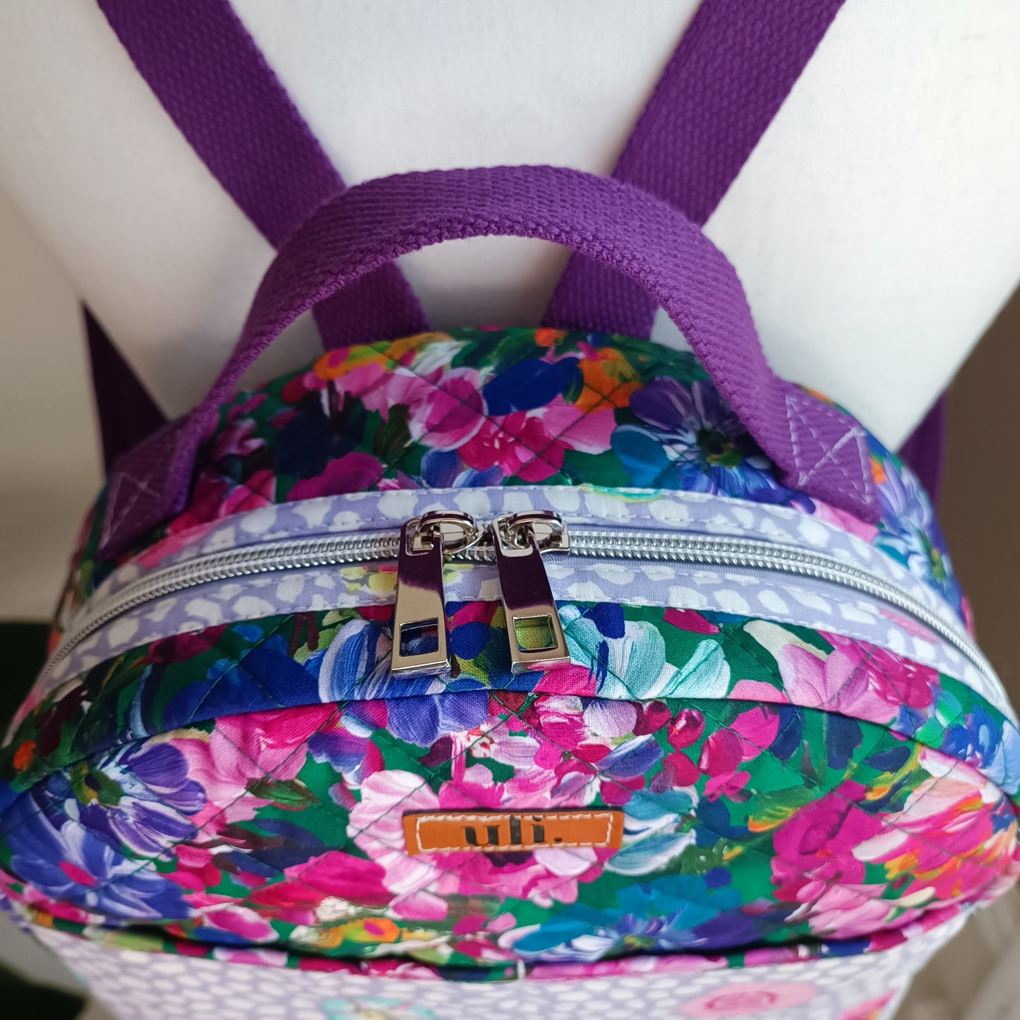 All Cotton Quilted Mini Backpack (Floral)