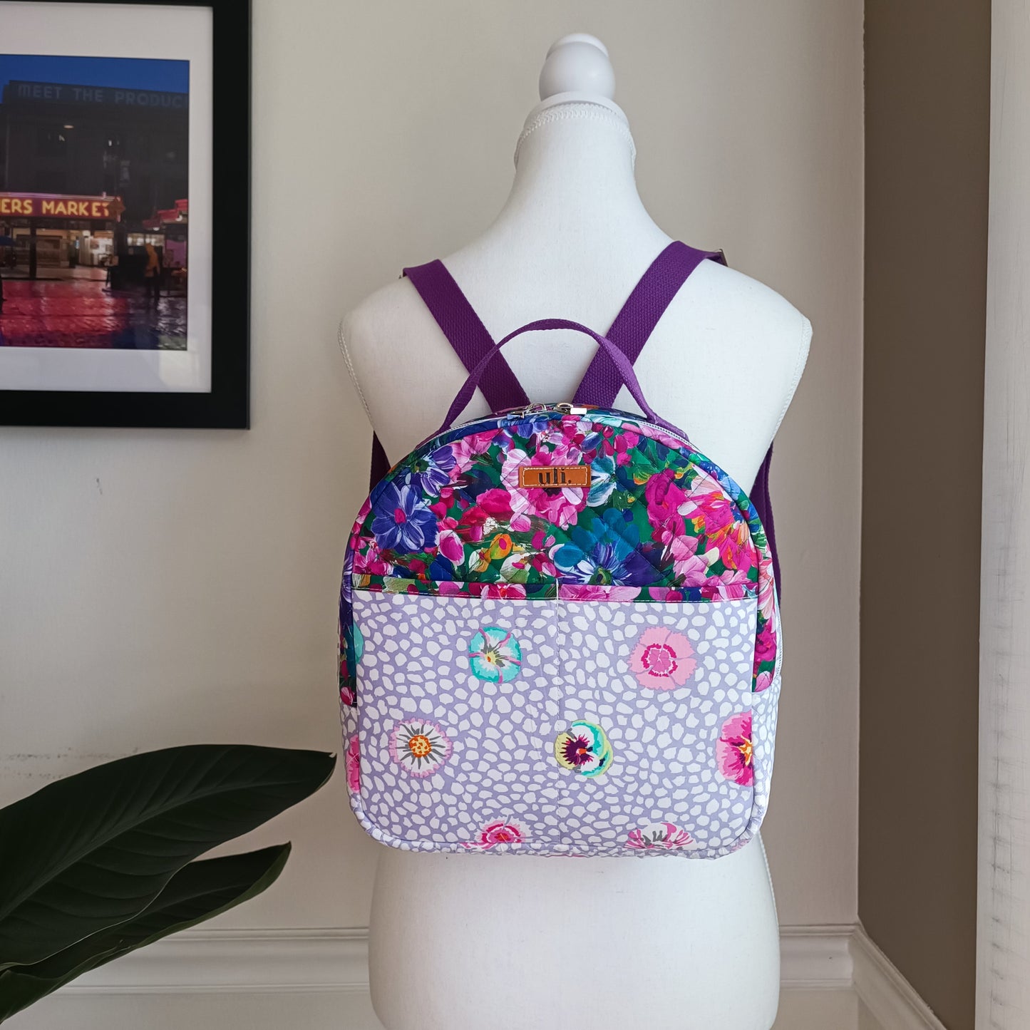 All Cotton Quilted Mini Backpack (Floral)