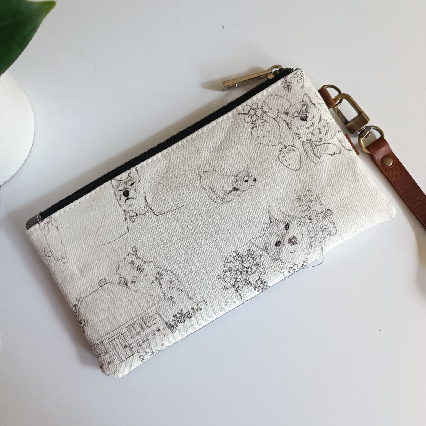 Canvas Phone Wallet (White, Dog)
