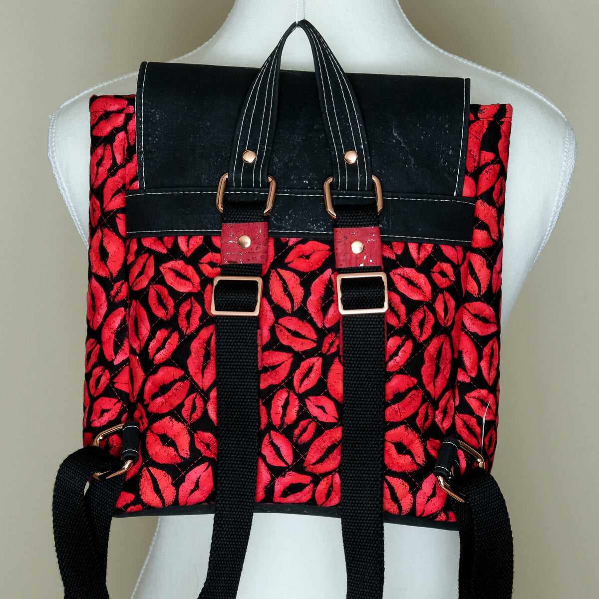 Cork Quilted Mini Backpack (Sexy Red Lips)