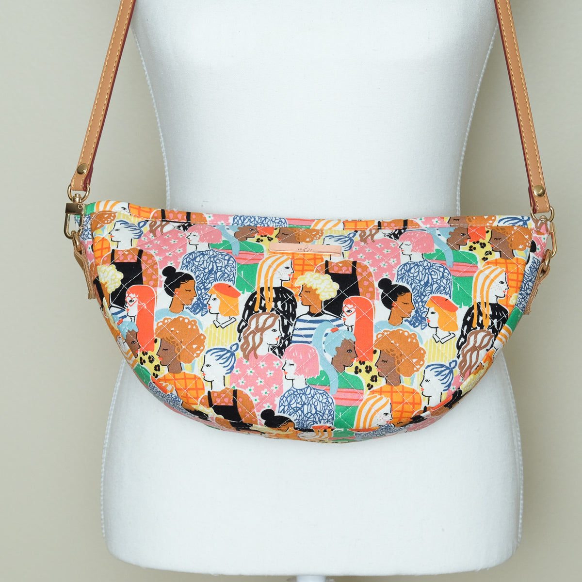 Quilted Halfmoon Crossbody Bag (Women Faces)