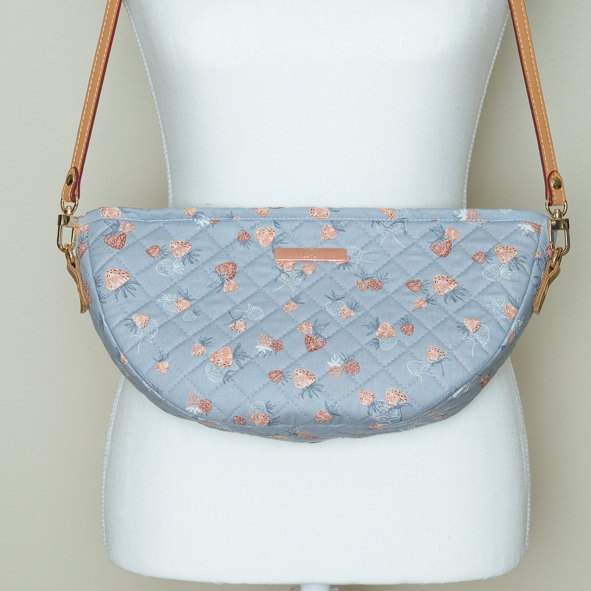 Quilted Halfmoon Crossbody Bag (Pastel Blue, Strawberry)