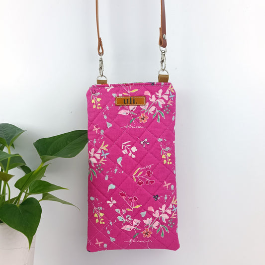 Quilted Phone Bag (Pink, Floral)