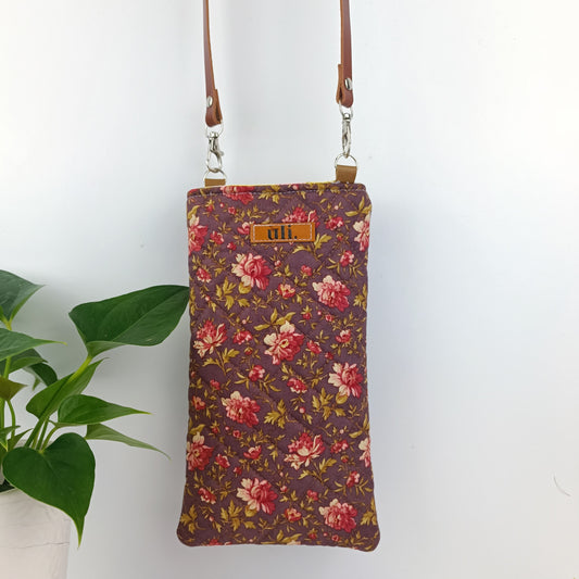 Quilted Phone Bag (Brown, Floral, Vintage)