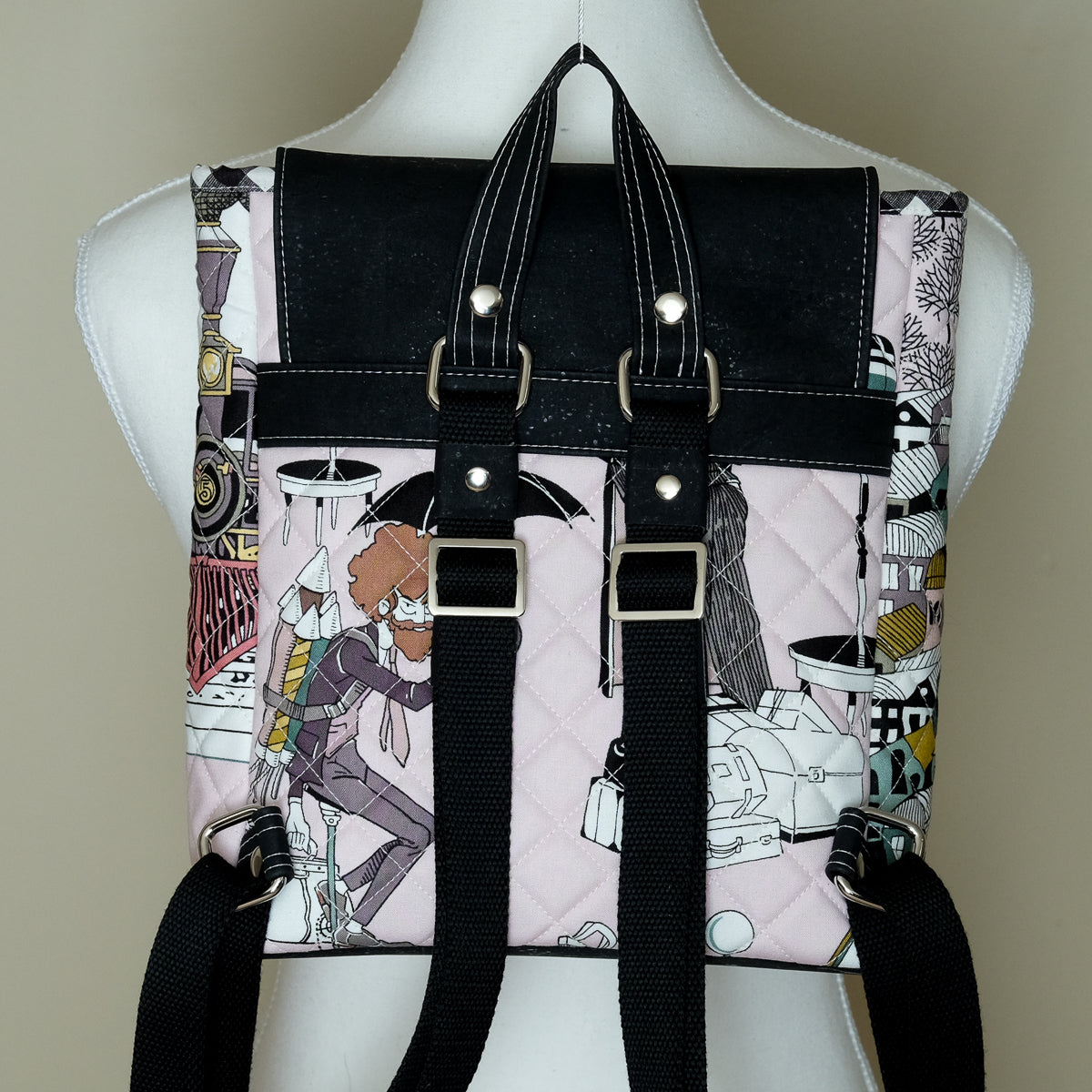 Cork Quilted Mini Backpack (Spooky Seamstress)