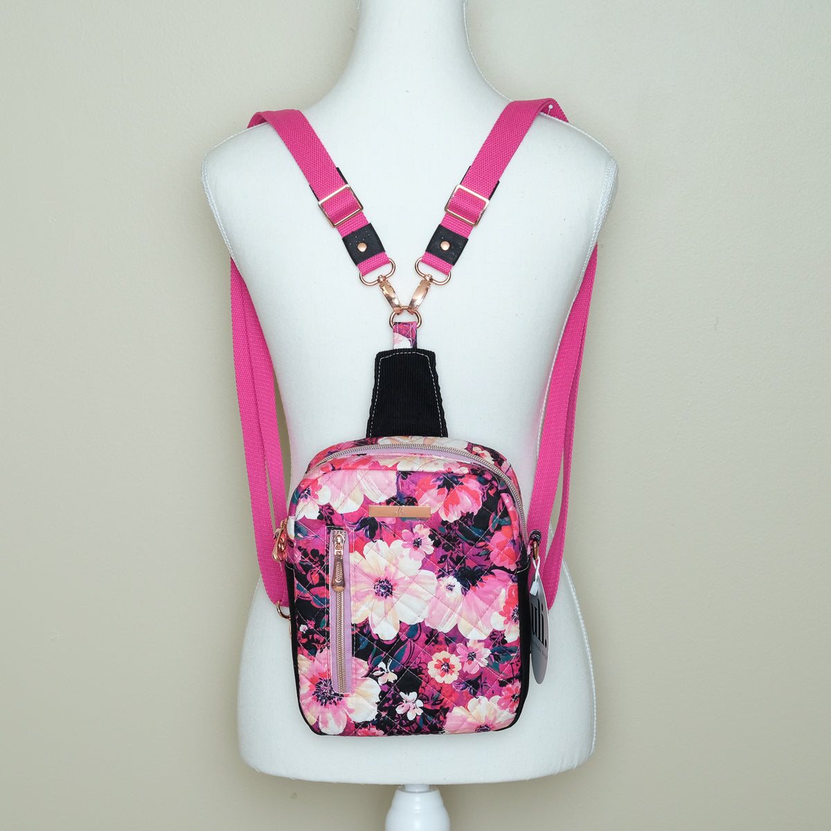 Ragam Convertible Bags (Black, Pink Flowers)