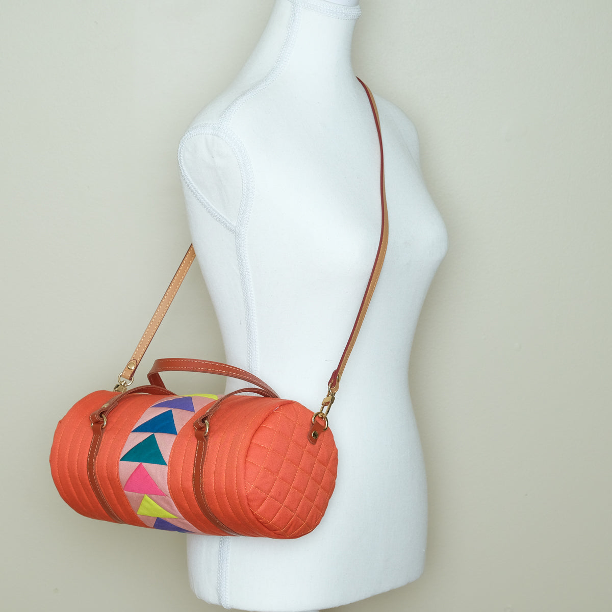 Quilted Barrel Bag (Orange)