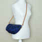 Quilted Halfmoon Crossbody Bag (Deep Blue, Black Flower)