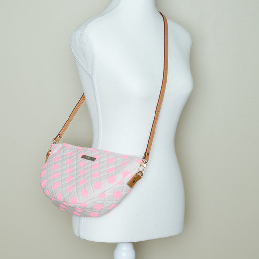 Quilted Halfmoon Crossbody Bag (Broken white, Pink Polkadot)