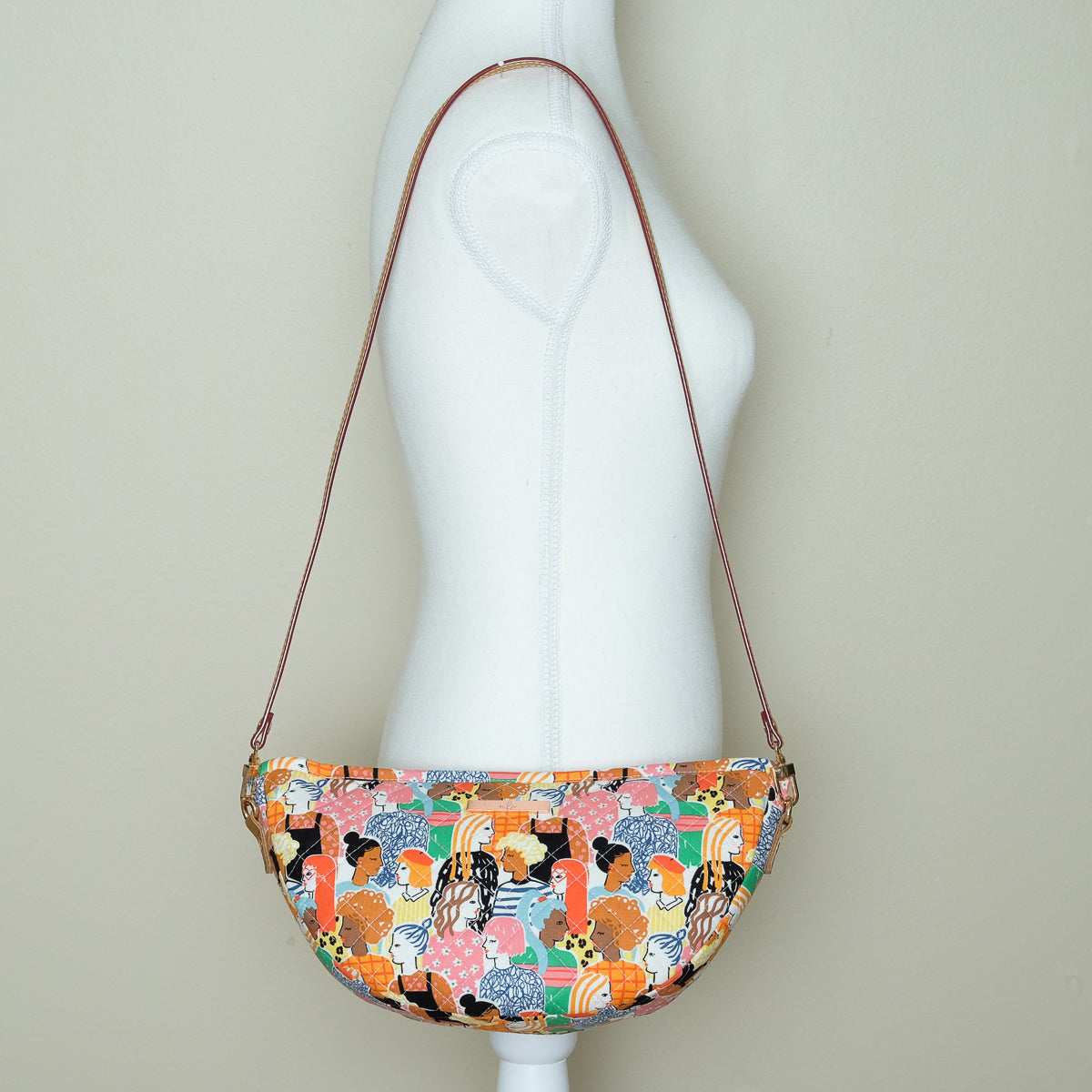 Quilted Halfmoon Crossbody Bag (Women Faces)