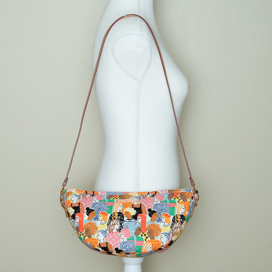 Quilted Halfmoon Crossbody Bag (Women Faces)
