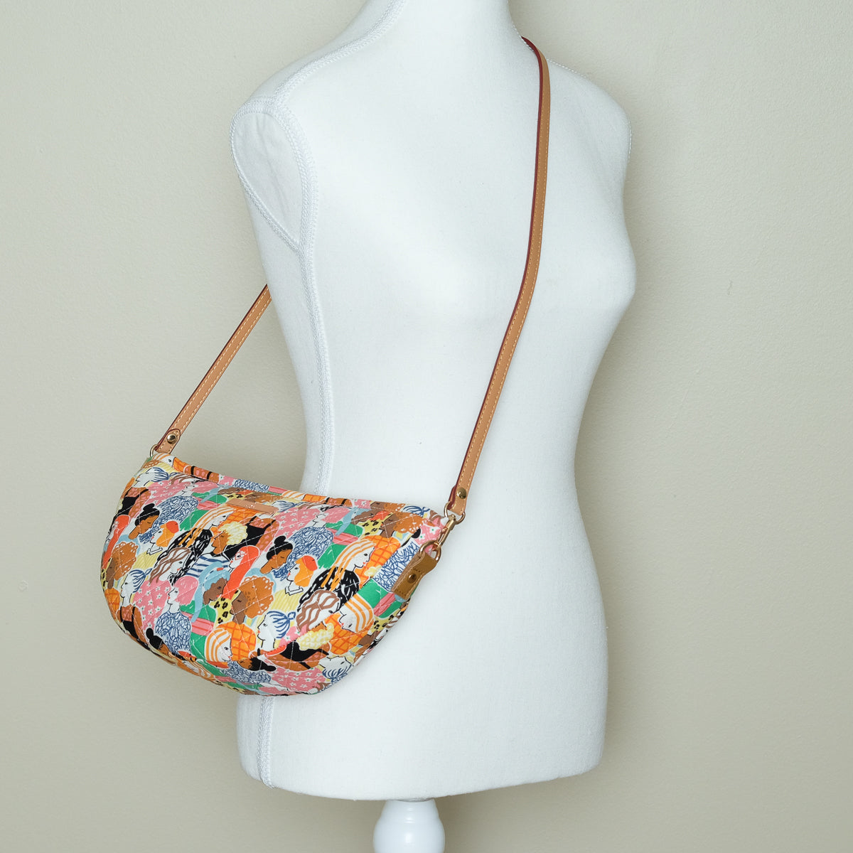 Quilted Halfmoon Crossbody Bag (Women Faces)