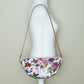 Quilted Halfmoon Crossbody Bag (White, Purple Flowers)