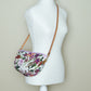 Quilted Halfmoon Crossbody Bag (White, Purple Flowers)