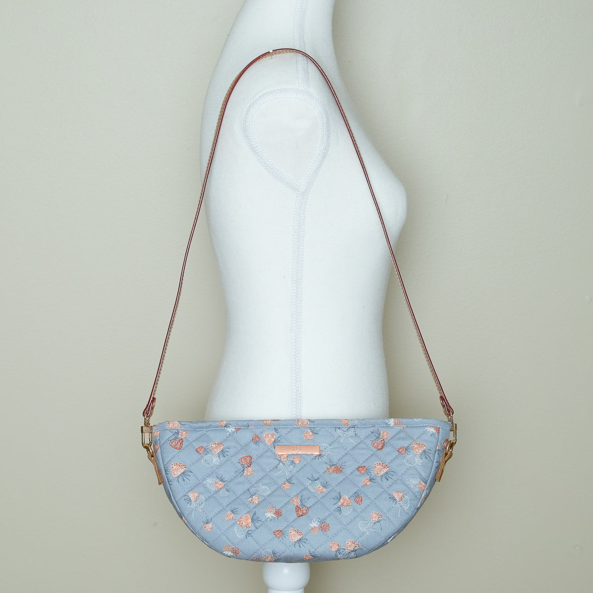 Quilted Halfmoon Crossbody Bag (Pastel Blue, Strawberry)