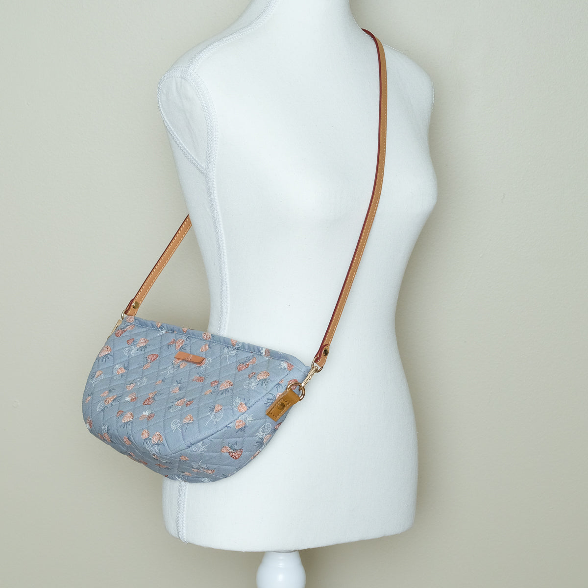 Quilted Halfmoon Crossbody Bag (Pastel Blue, Strawberry)