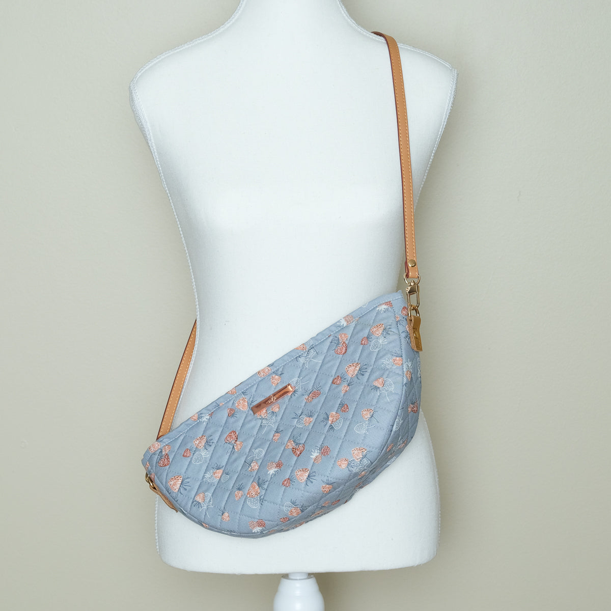 Quilted Halfmoon Crossbody Bag (Pastel Blue, Strawberry)