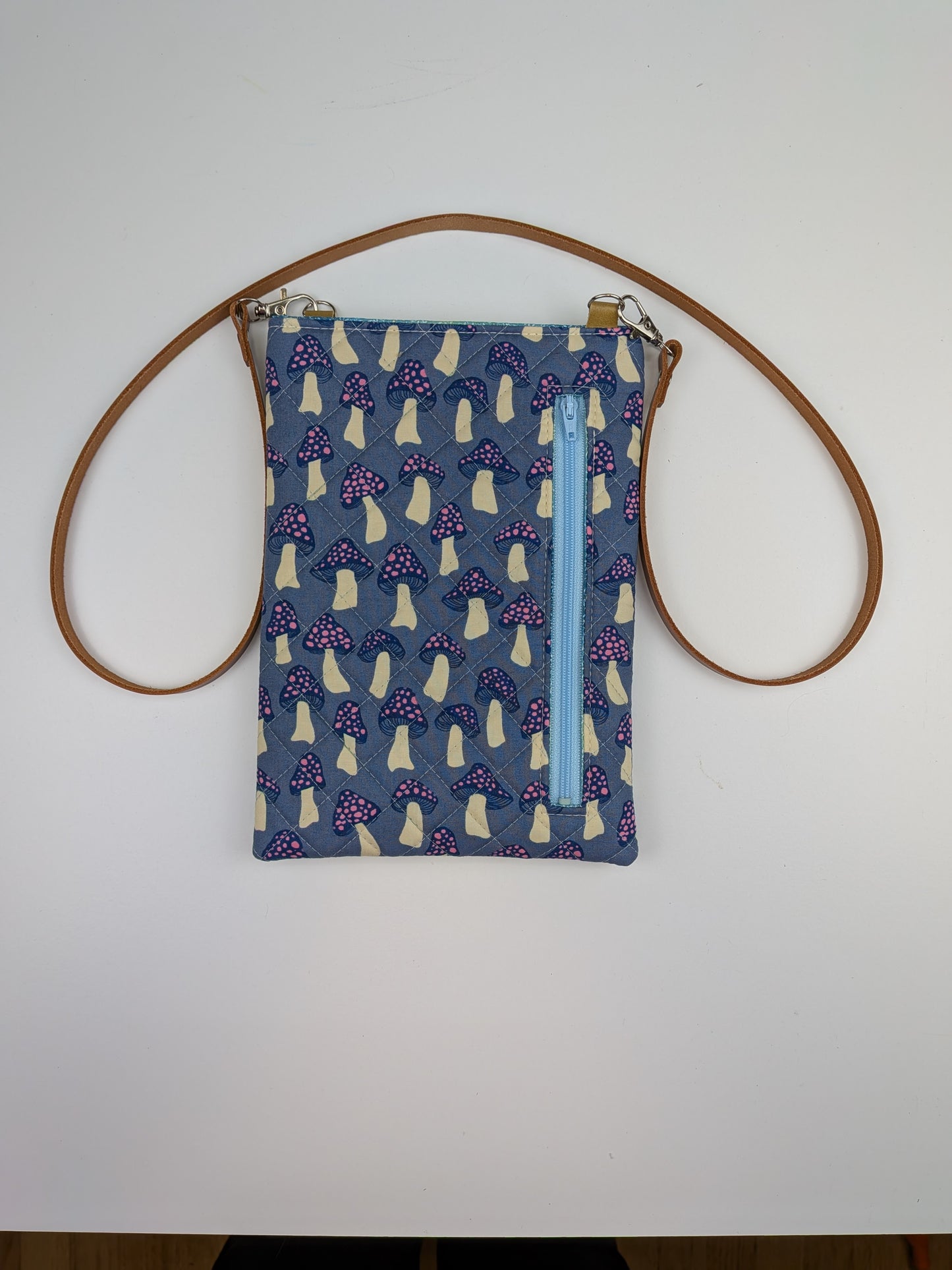 Quilted Travel Bag (Blue, Mushroom)